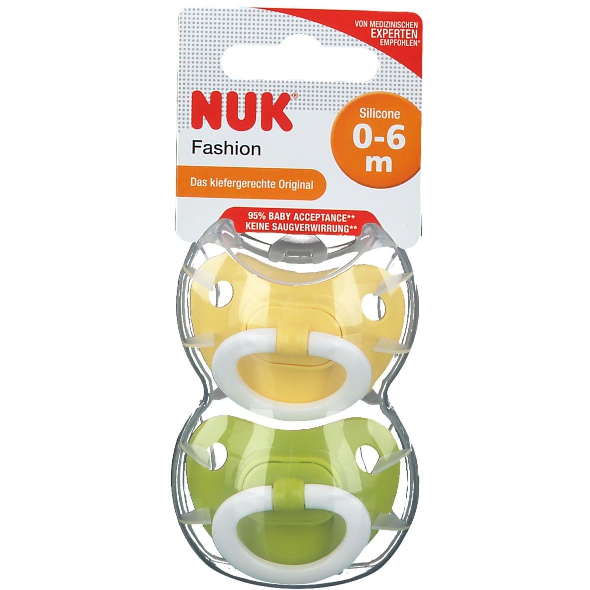 NUK® Classic Fashion Schnuller aus Silikon Größe 0 bis 6 Monaten (Farbe/Motiv nicht wählbar)
