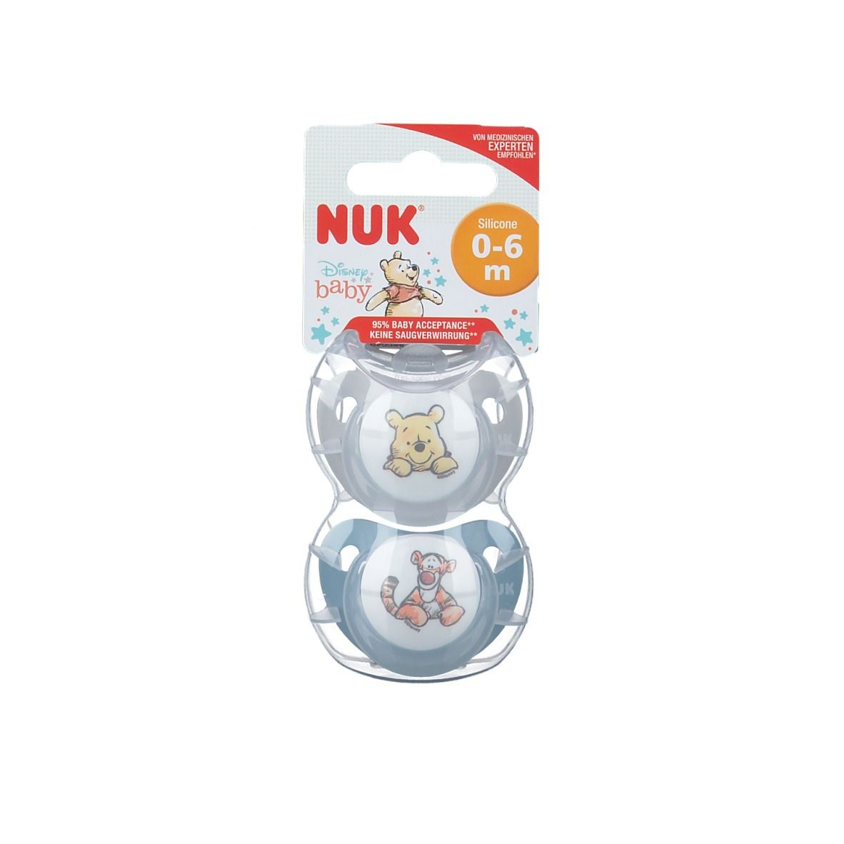 NUK® Trendline Disney Winnie the Pooh Schnuller aus Silikon Größe 0 bis 6 Monate (Farbe/Motiv nicht wählbar)