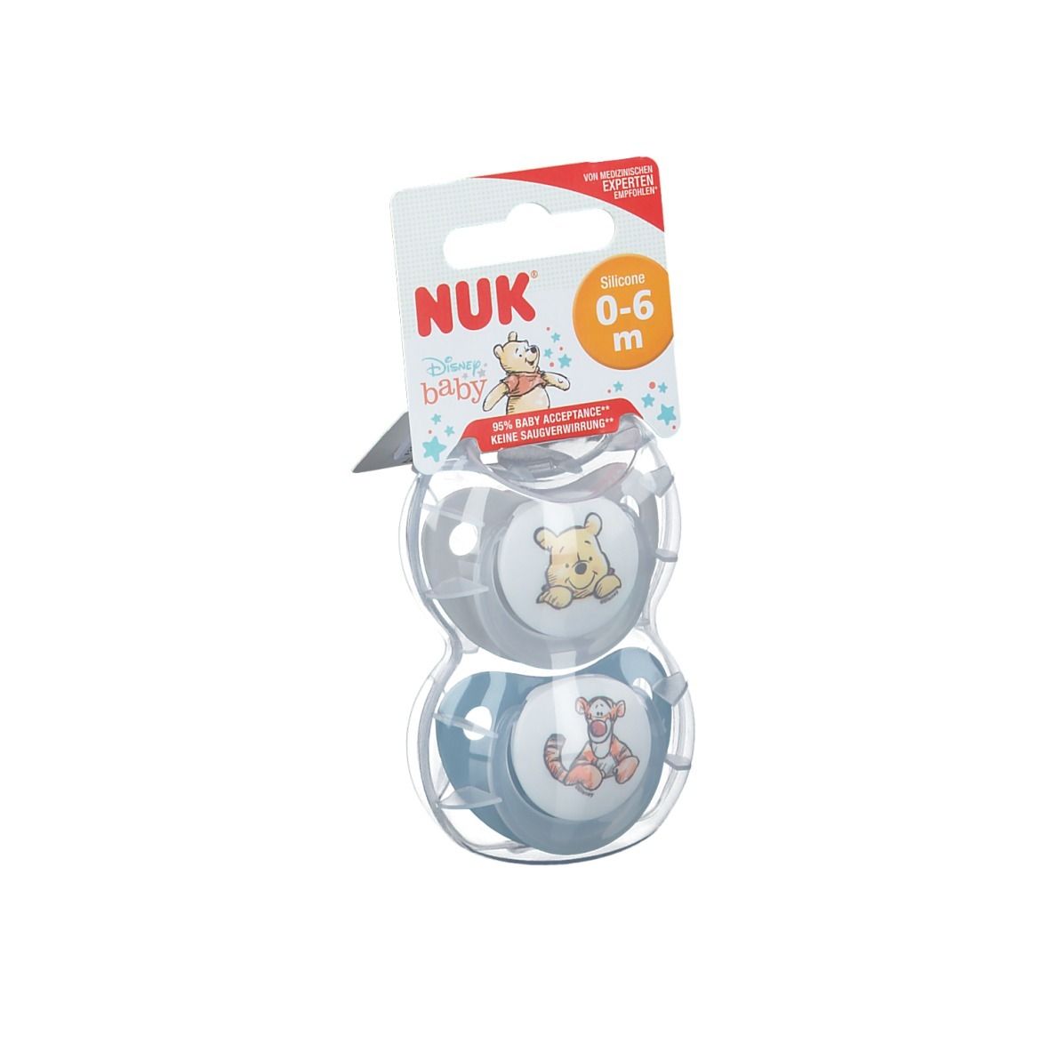 NUK® Trendline Disney Winnie the Pooh Schnuller aus Silikon Größe 0 bis 6 Monate (Farbe/Motiv nicht wählbar)