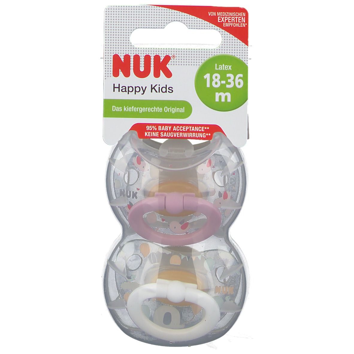NUK® Classic Happy Kids Schnuller aus Latex größe 18 bis 36 (Farbe nicht wählbar)