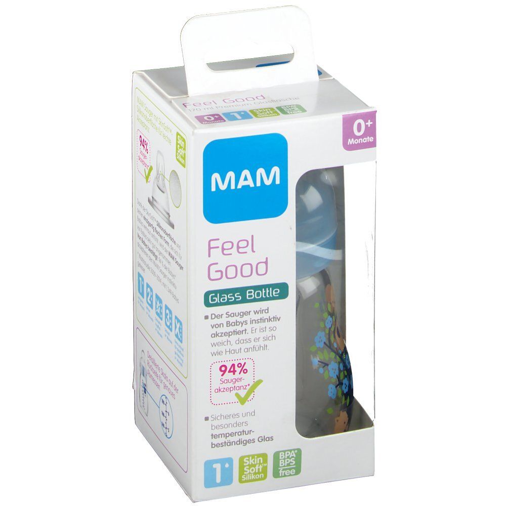 MAM Feel Good Glass Bottle 170 ml blau