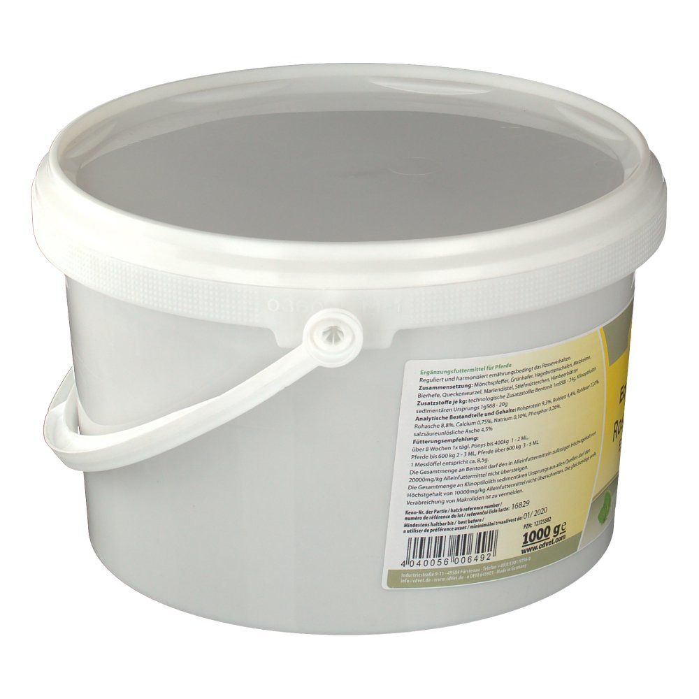 Weißer Eimer mit Deckel und Griff. Aufkleber mit Text. Seitenansicht.