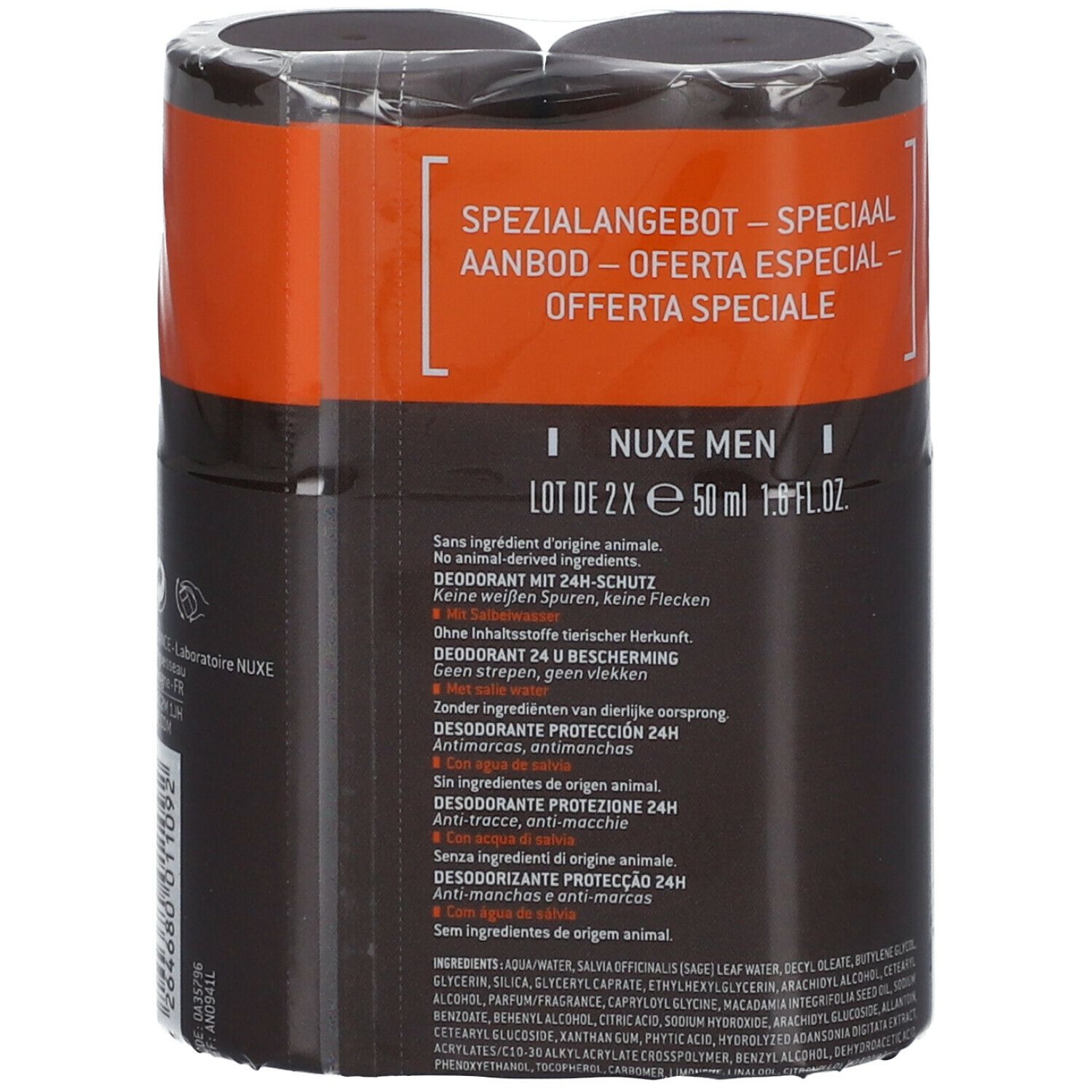 NUXE Men aluminiumfreies Deodorant mit 24H Schutz gegen Schweiß und Körpergeruch Doppelpack