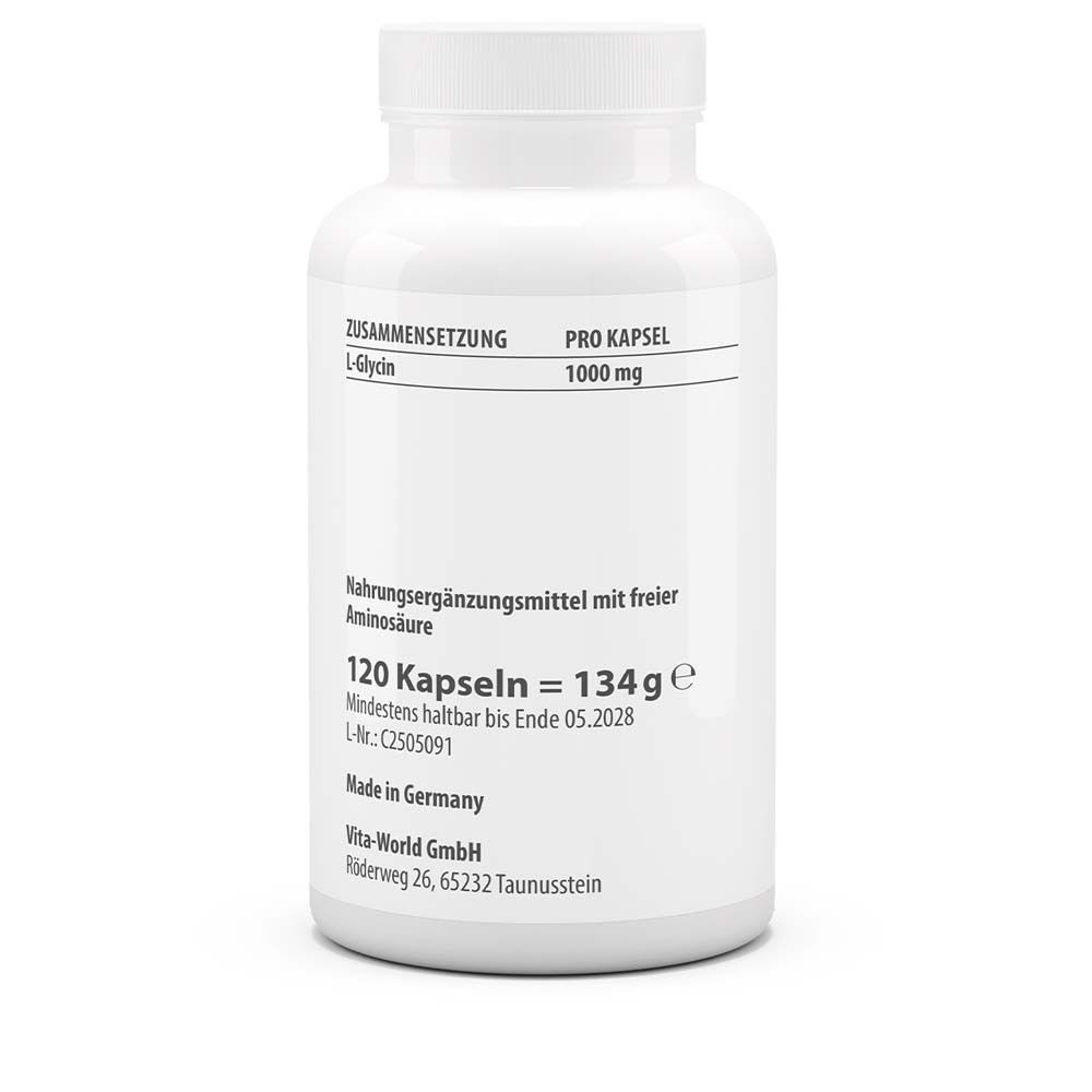 Rückseite der weißen Flasche. Angaben zu Inhaltsstoffen, Nährwertangaben und Hersteller. 120 Kapseln, 134g.