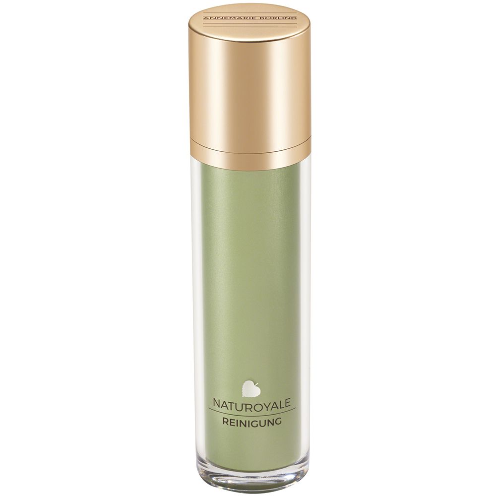 Reinigungsprodukt in einer transparenten Flasche mit goldenem Deckel. Aufschrift: NATUROYALE Reinigung.