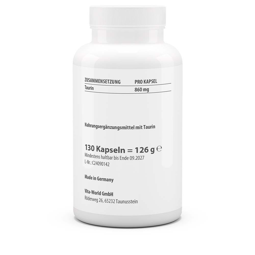 Rückseite der weißen Flasche. Angaben zu Inhaltsstoffen, Nährwerten, Haltbarkeit und Hersteller. 130 Kapseln = 126 g.