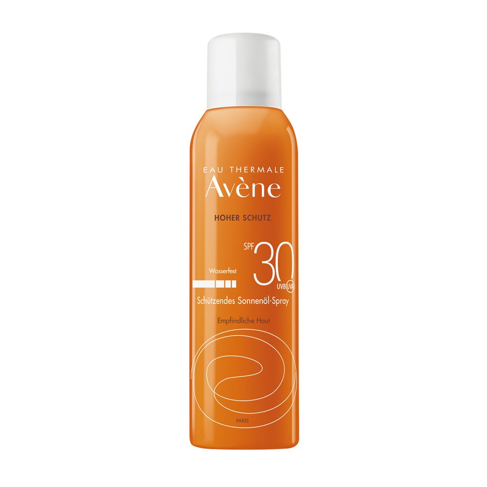 Avène Sonnenspray mit LSF 30 in einer orangefarbenen Sprühdose.