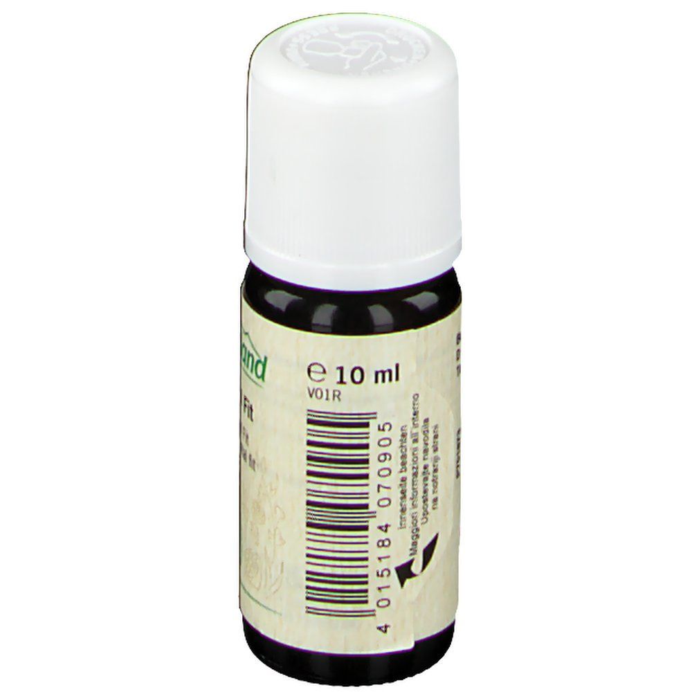 Braune Glasflasche mit weißem Deckel. Aufschrift: e 10 ml. Barcode und weitere Informationen auf dem Etikett.