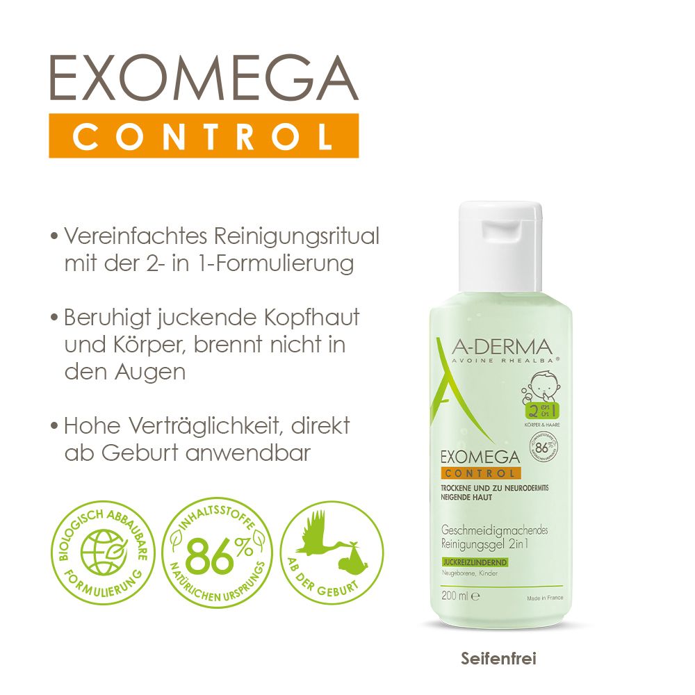 A-DERMA EXOMEGA Control Geschmeidigmachendes Reinigungsgel 2 in 1