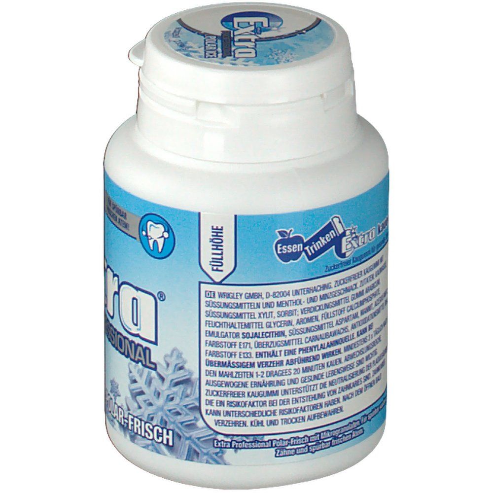 Weiße Dose mit blauem Etikett. Aufschrift: Extra Professional Polar-Frisch. Text über Inhaltsstoffe und Hersteller.