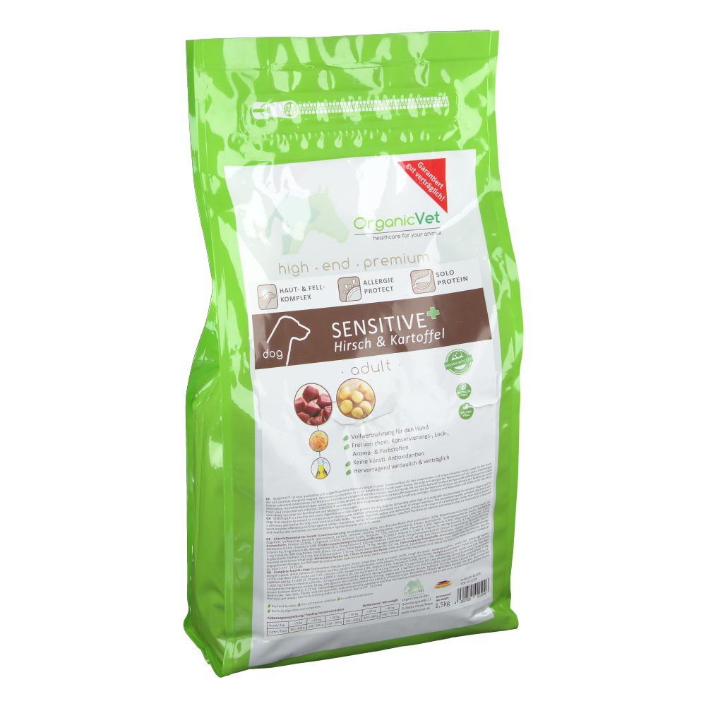 OrganicVet HUND Trockenfutter SENSITIVE + Getreidefrei Hirsch & Kartoffel