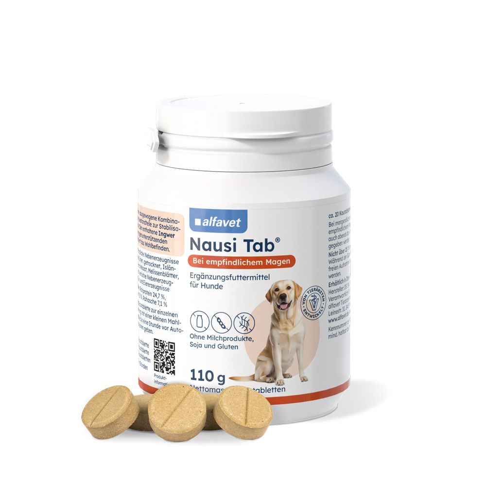 alfavet Nausei Tab Ergänzungsfuttermittel für Hunde bei empfindlichem Magen, 110g.