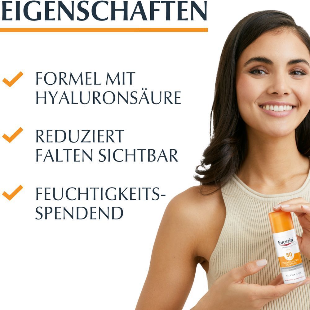 Eucerin® Photoaging Control Face Sun Fluid LSF 50 – hoher Sonnenschutz hilft gegen Photoaging und reduziert Falten sichtbar