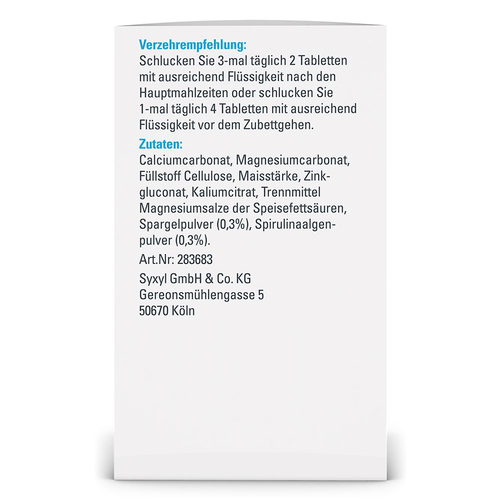 Rückseite der BASOSYX CLASSIC-Verpackung. Inhaltsstoffe, Verzehrempfehlung, Herstellerinformationen.