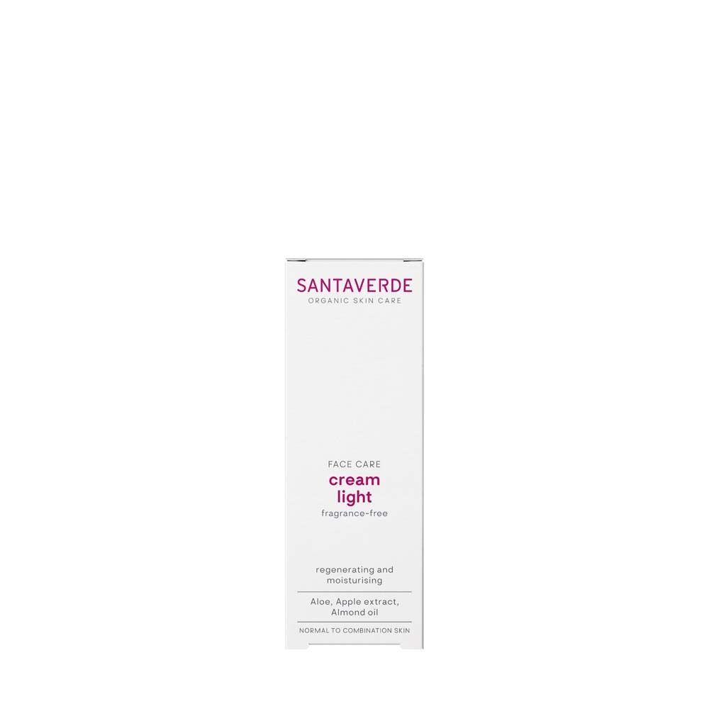 Weiße Verpackung mit Produktname. Text: FACE CARE cream light fragrance-free.