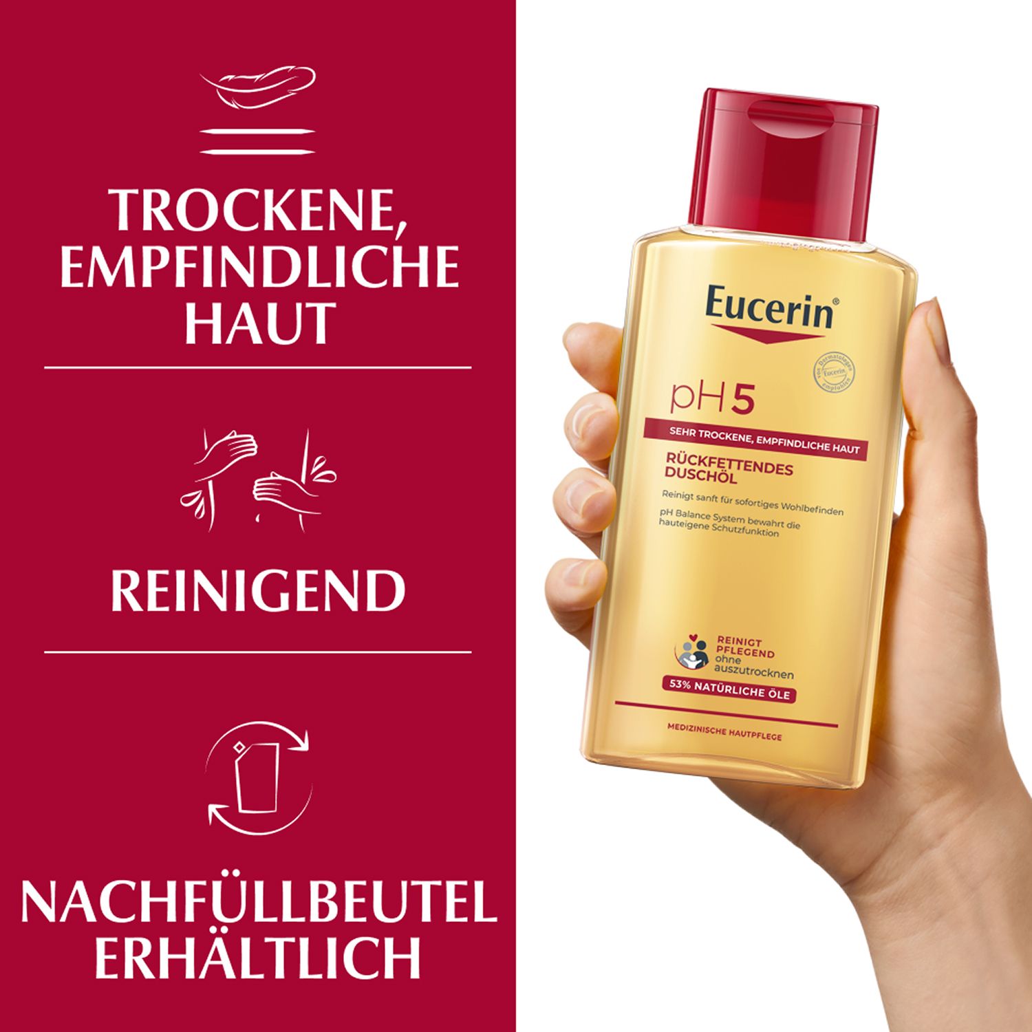 Eucerin® pH5 Duschöl – Rückfettende Reinigung für trockene, strapazierte Haut mit natürlichen Pflegeölen