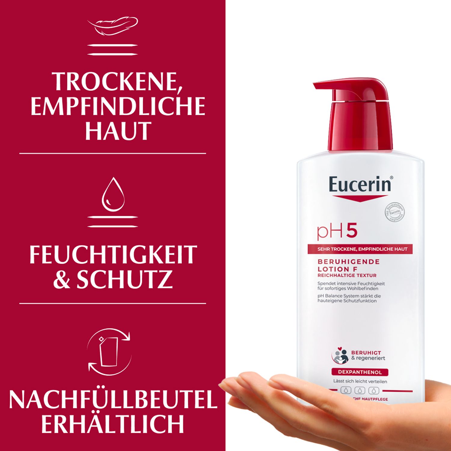 Eucerin® pH5 Reichhaltige Textur Lotion F – beruhigt strapazierte und trockene Haut & macht die Haut widerstandsfähiger