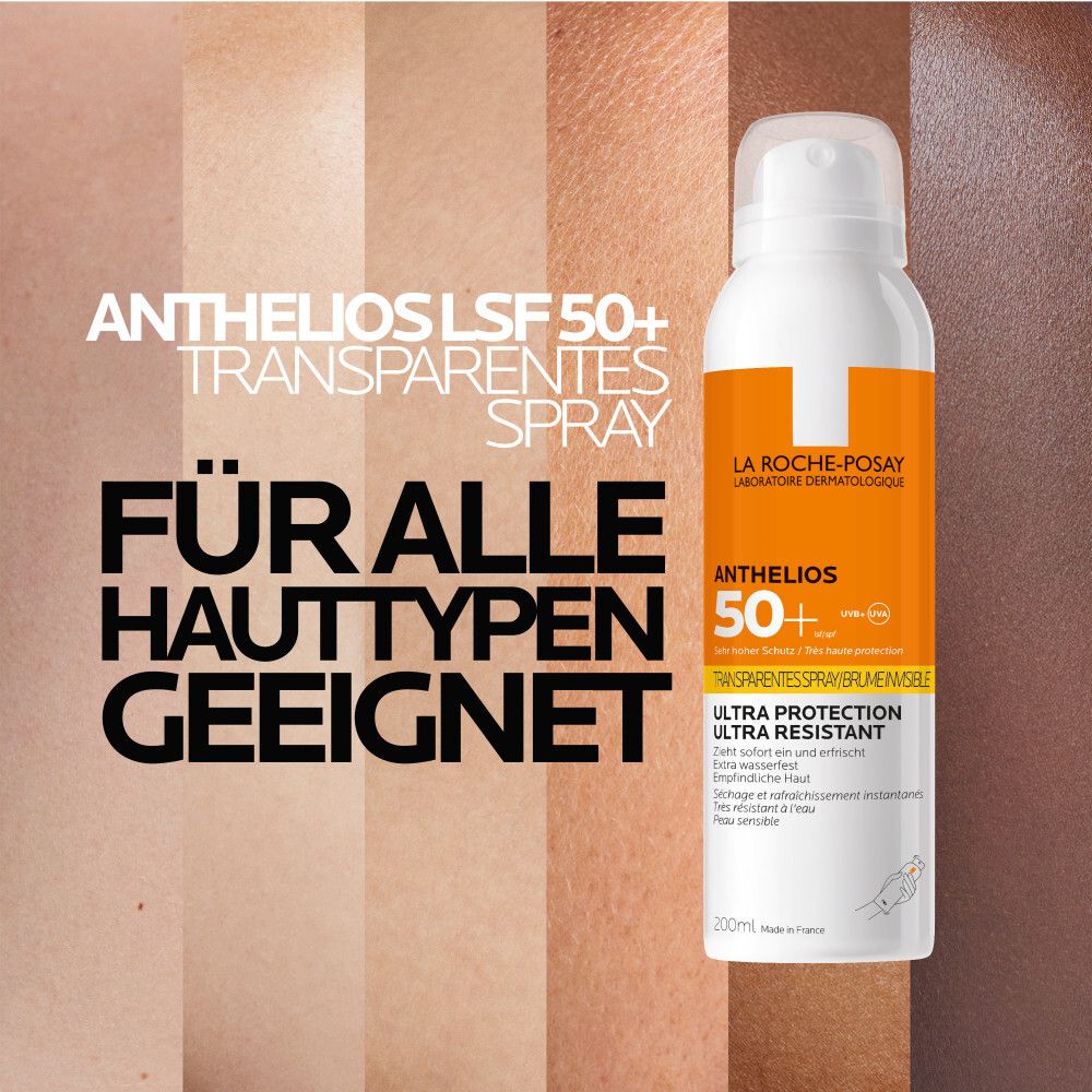 La Roche Posay Anthelios LSF 50+ Transparentes Spray. Für alle Hauttypen geeignet.