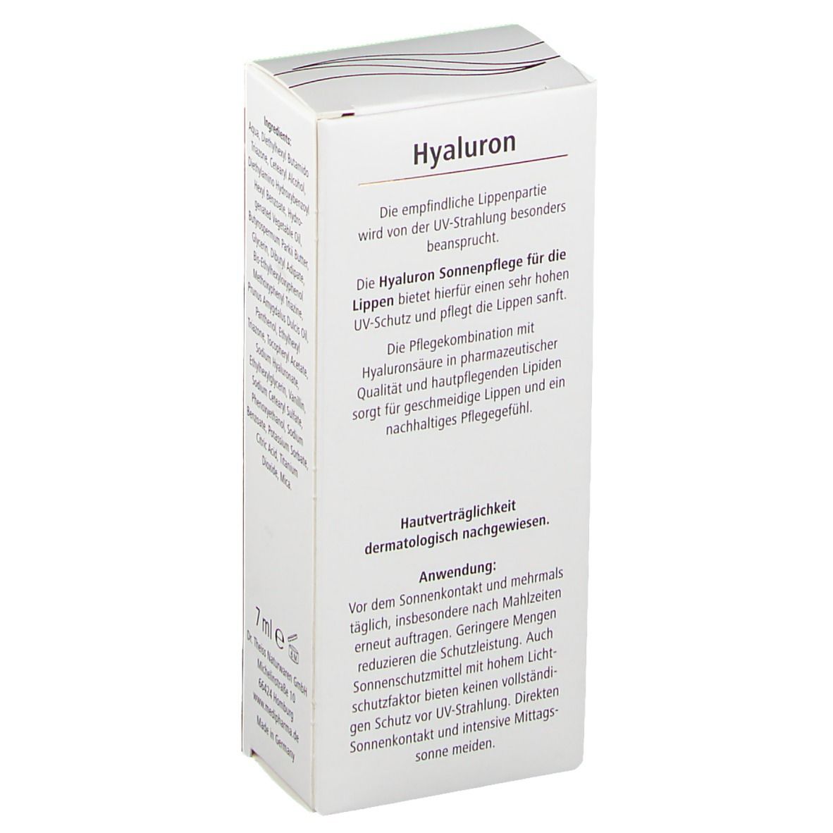 Verpackung mit Produktinformationen. Produktname und Marke sichtbar. Weiße Verpackung mit Text.