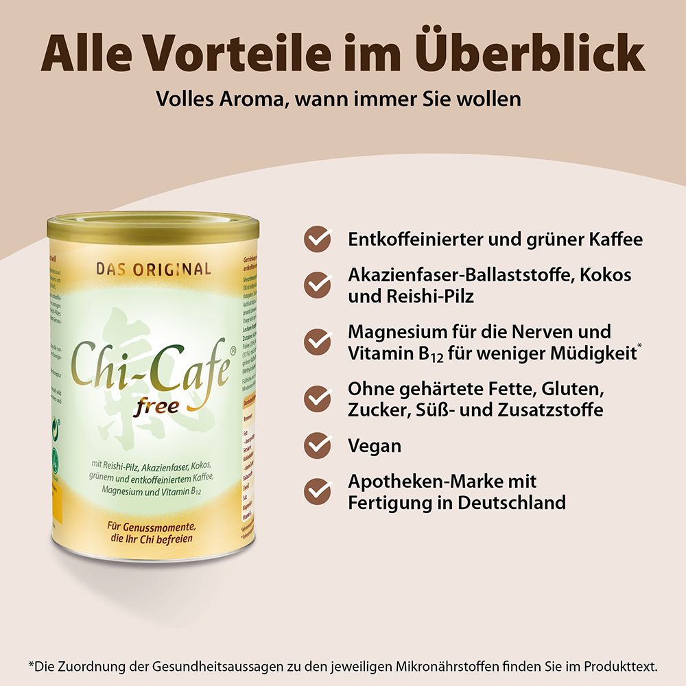 Chi-Cafe free entkoffeiniert – grüner Kaffee Akazienfaser Kokos Reishi Ginseng