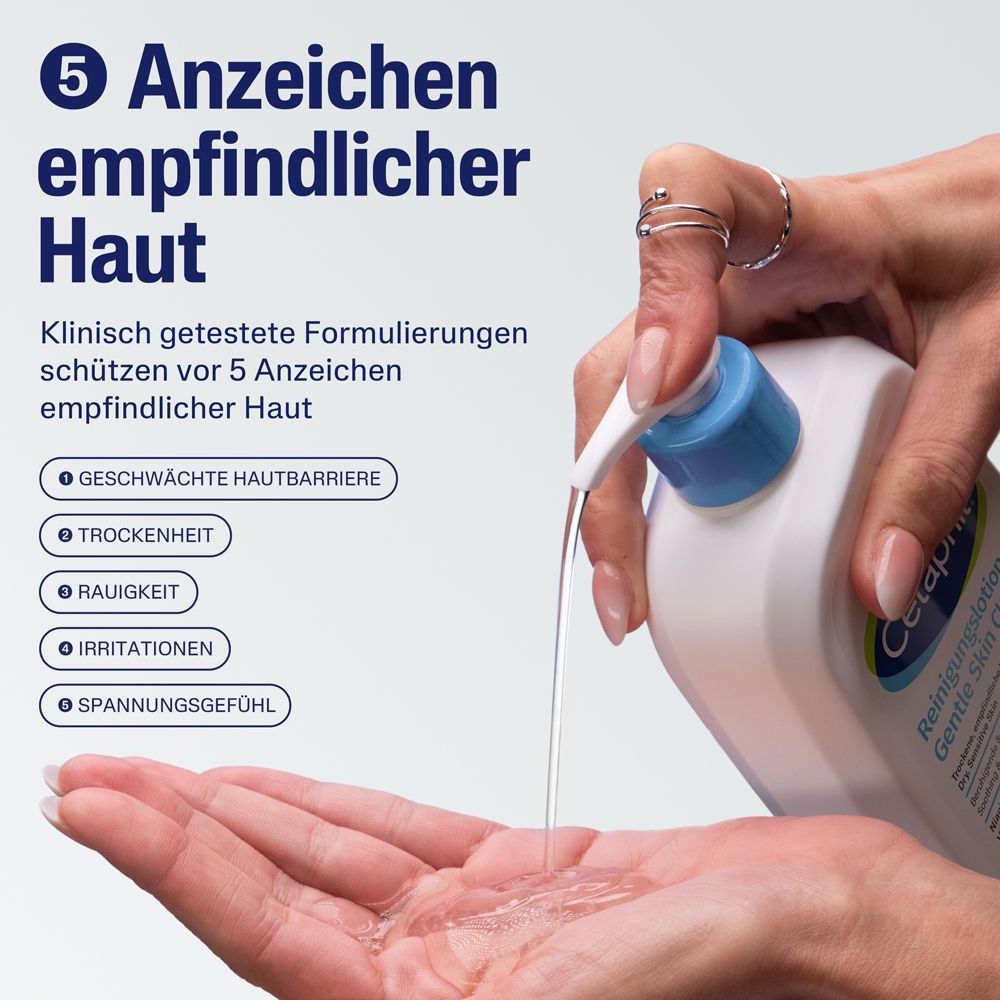 Cetaphil Reinigungslotion schützt vor 5 Anzeichen empfindlicher Haut.