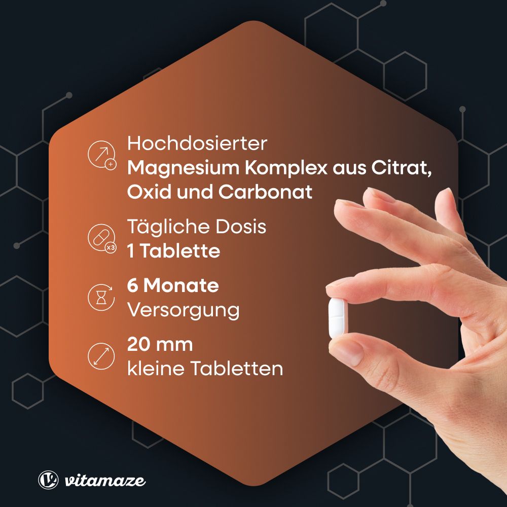 Vitamaze MAGNESIUM 350 mg Komplex Citrat/Oxid/Carbon vegan
