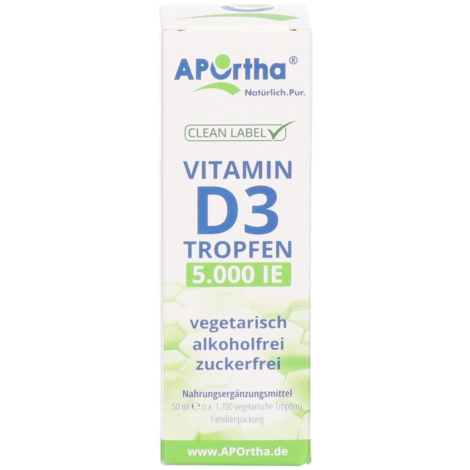 APOrtha Vitamin D3 Tropfen 5.000 IE Karton. Vegetarisch, alkoholfrei, zuckerfrei. 50 ml.
