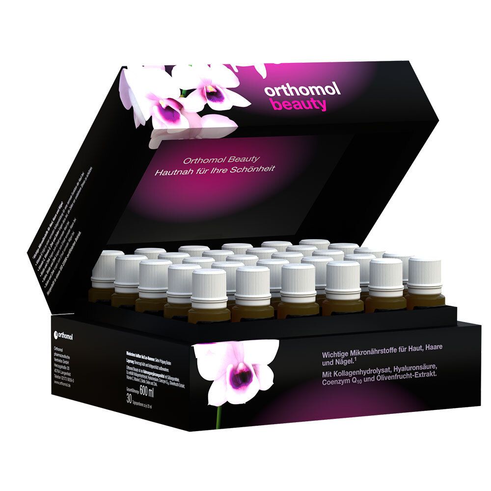 Orthomol Beauty für Frauen - für Haut, Haare und Nägel, mit Hyaluronsäure, Kollagen und Coenzym Q10 - Beauty-Box mit Trinkampullen