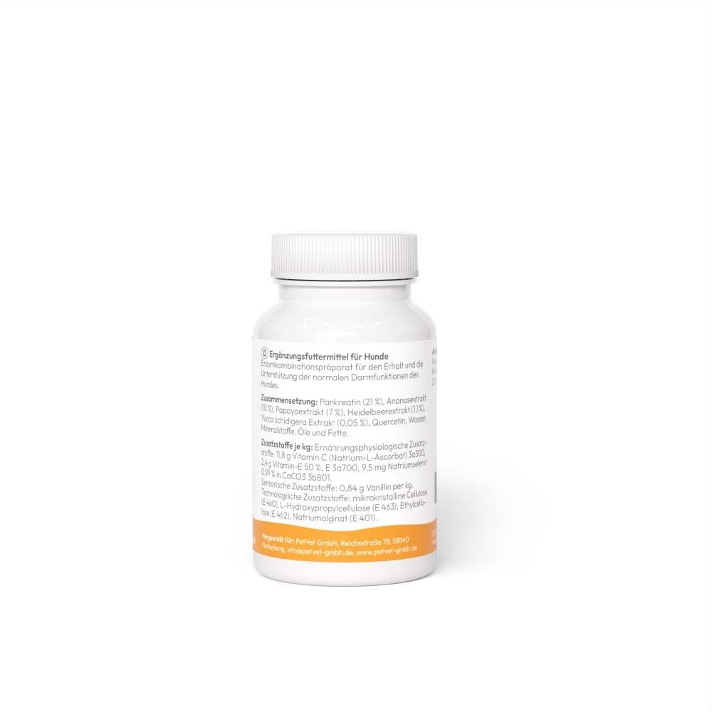 Weiße Pillendose mit Etikett und Barcode. Enthält Inhaltsstoffe und PZN.