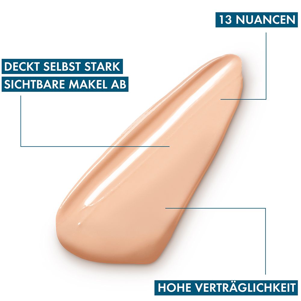 Texturprobe mit "DECKT SELBST STARK SICHTBARE MAKEl AB" und "HOHE VERTRÄGLICHKEIT".