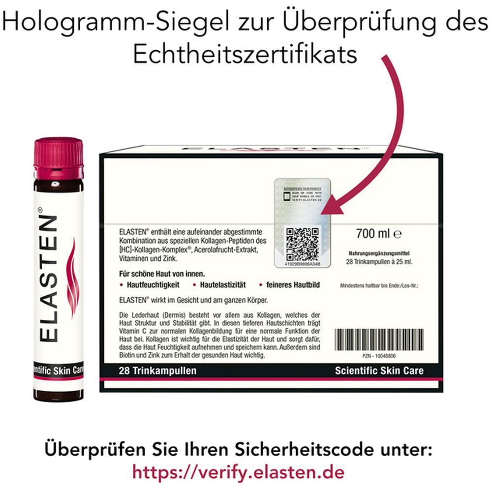 ELASTEN® Kollagen Trinkampullen für schöne Haut – das studiengeprüfte Original, mit Acerola, Vitamin C, Zink, Biotin