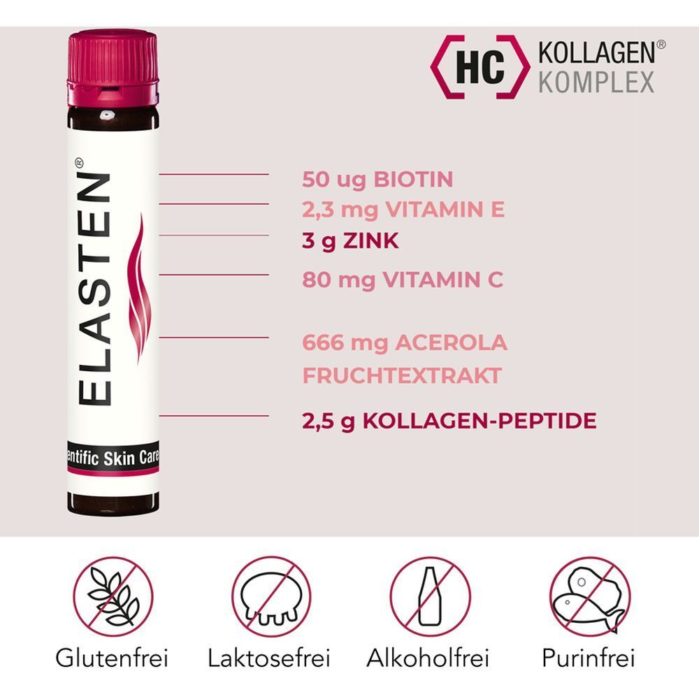 ELASTEN® Kollagen Trinkampullen für schöne Haut – das studiengeprüfte Original, mit Acerola, Vitamin C, Zink, Biotin