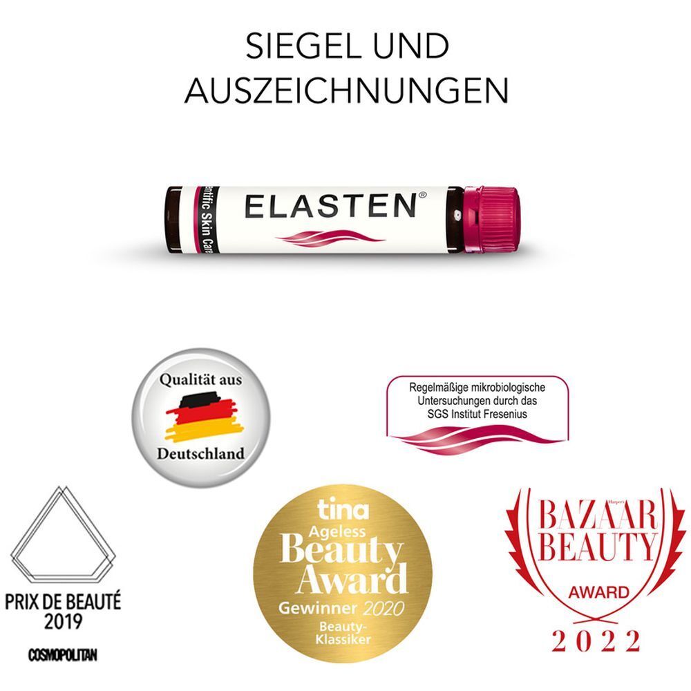 ELASTEN® Kollagen Trinkampullen für schöne Haut – das studiengeprüfte Original, mit Acerola, Vitamin C, Zink, Biotin