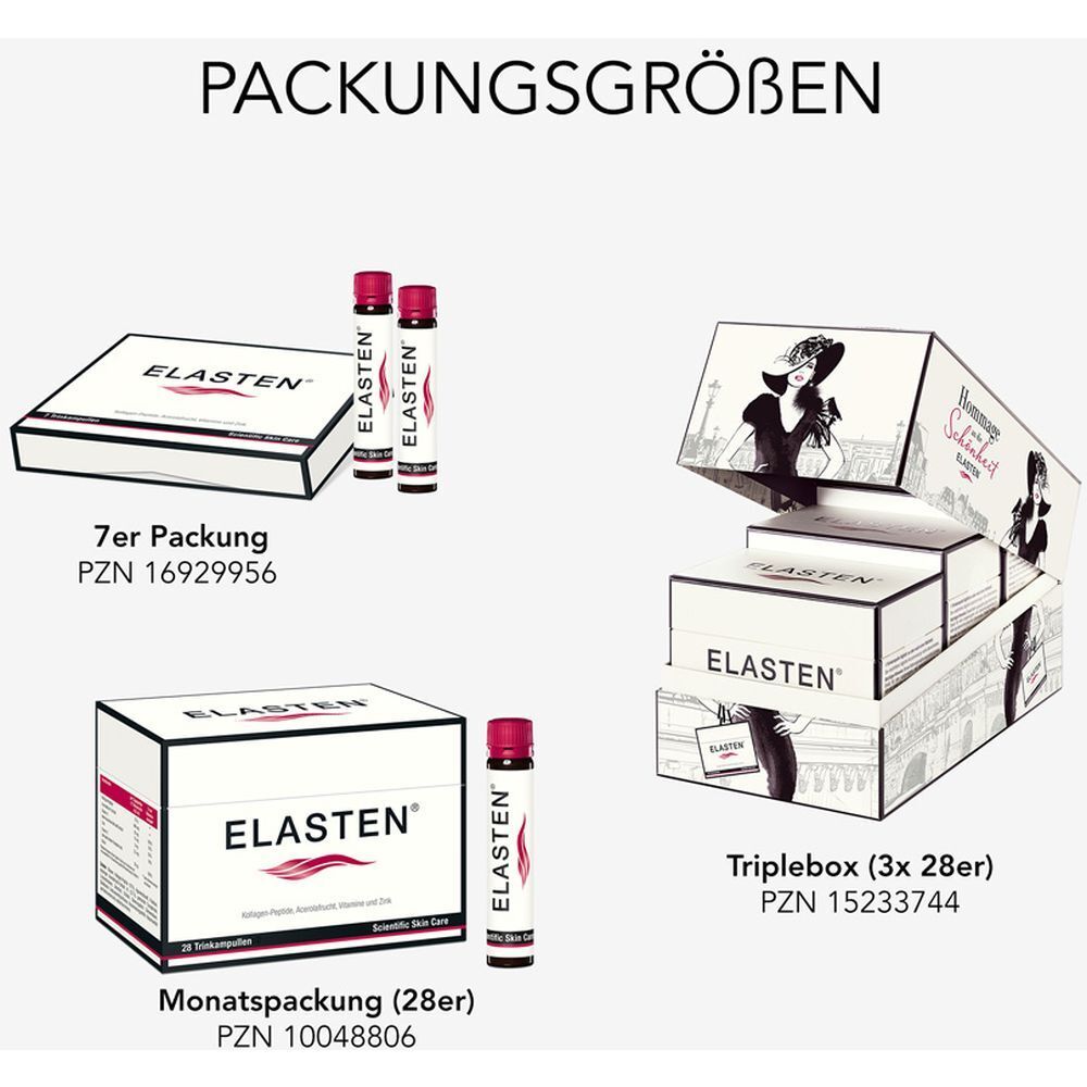 ELASTEN® Kollagen Trinkampullen für schöne Haut – das studiengeprüfte Original, mit Acerola, Vitamin C, Zink, Biotin