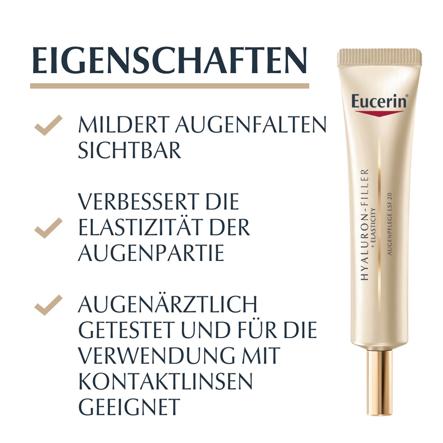 Eucerin HYALURON-FILLER + ELASTICITY Augenpflege LSF 20 – Gesichtspflege gegen Augenfalten – Augencreme für mehr Elastizität