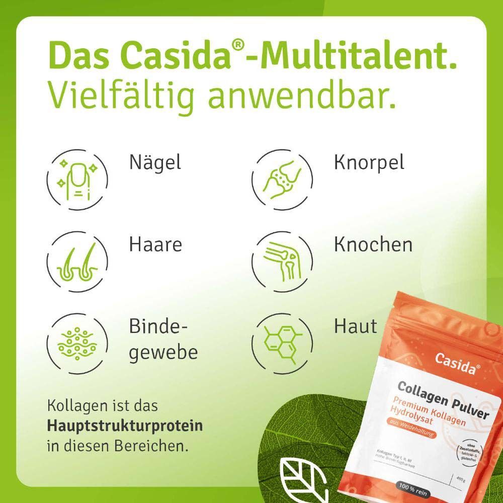 Casida®-Multitalent: Nägel, Knorpel, Haare, Knochen, Bindegewebe, Haut. Kollagen ist Hauptstrukturprotein.