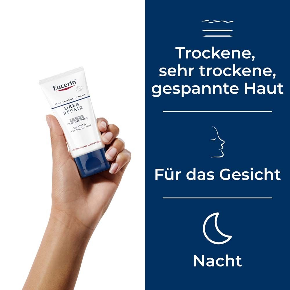 Eucerin Urea Repair Nacht Gesichtscreme 5% –  Intensive Gesichtspflege bei trockener bis sehr trockener und spannender Haut