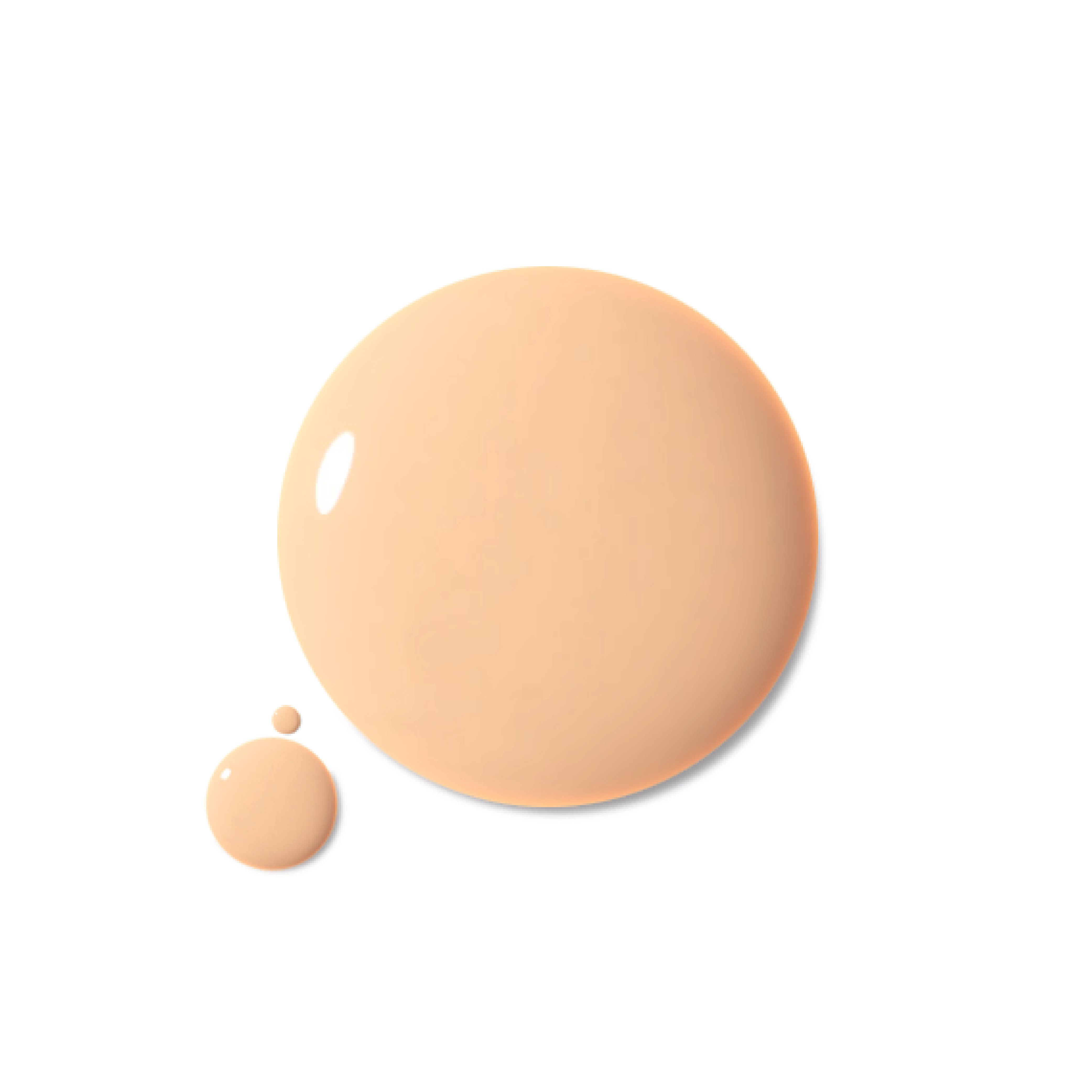 Zwei Tropfen BIODERMA Photoderm NUDE Touch SPF 50+ in Hautfarbe. Auf weißem Hintergrund.