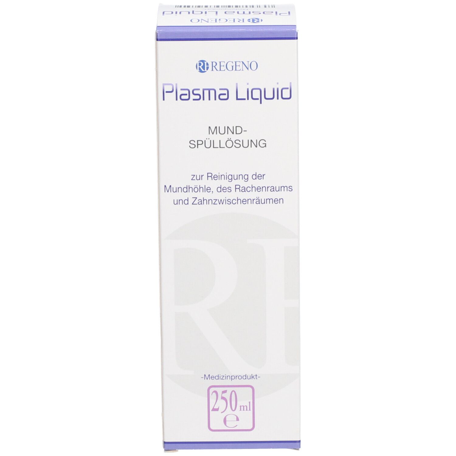 Karton mit Aufschrift: Plasma Liquid Mundspüllösung. 250ml.