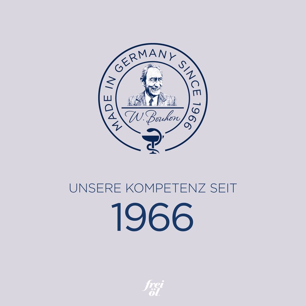 Blaues Logo mit Text: Made in Germany since 1966. Bild von W. Bouron. Text: Unsere Kompetenz seit 1966.