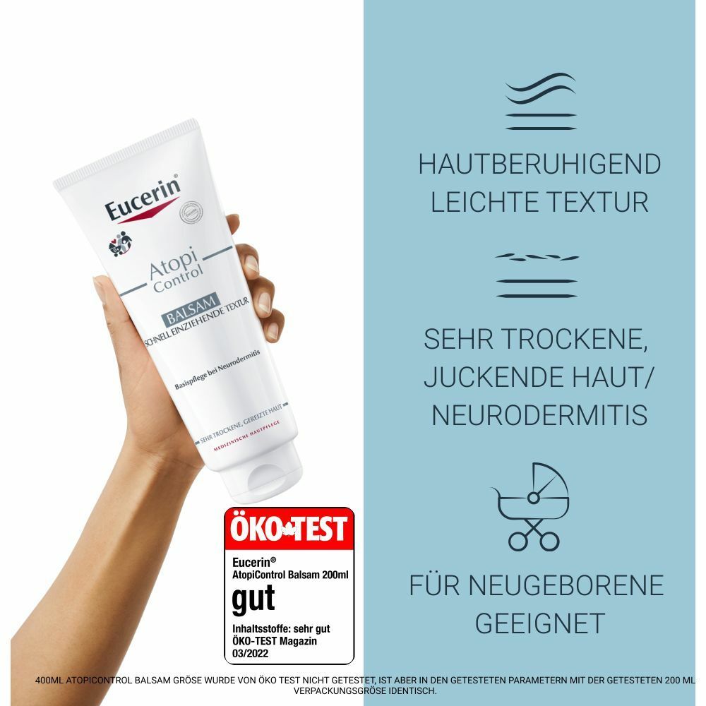 Eucerin® AtopiControl beruhigender Balsam – Schnell einziehende Textur Basispflege für Neurodermitis und sehr trockene Haut