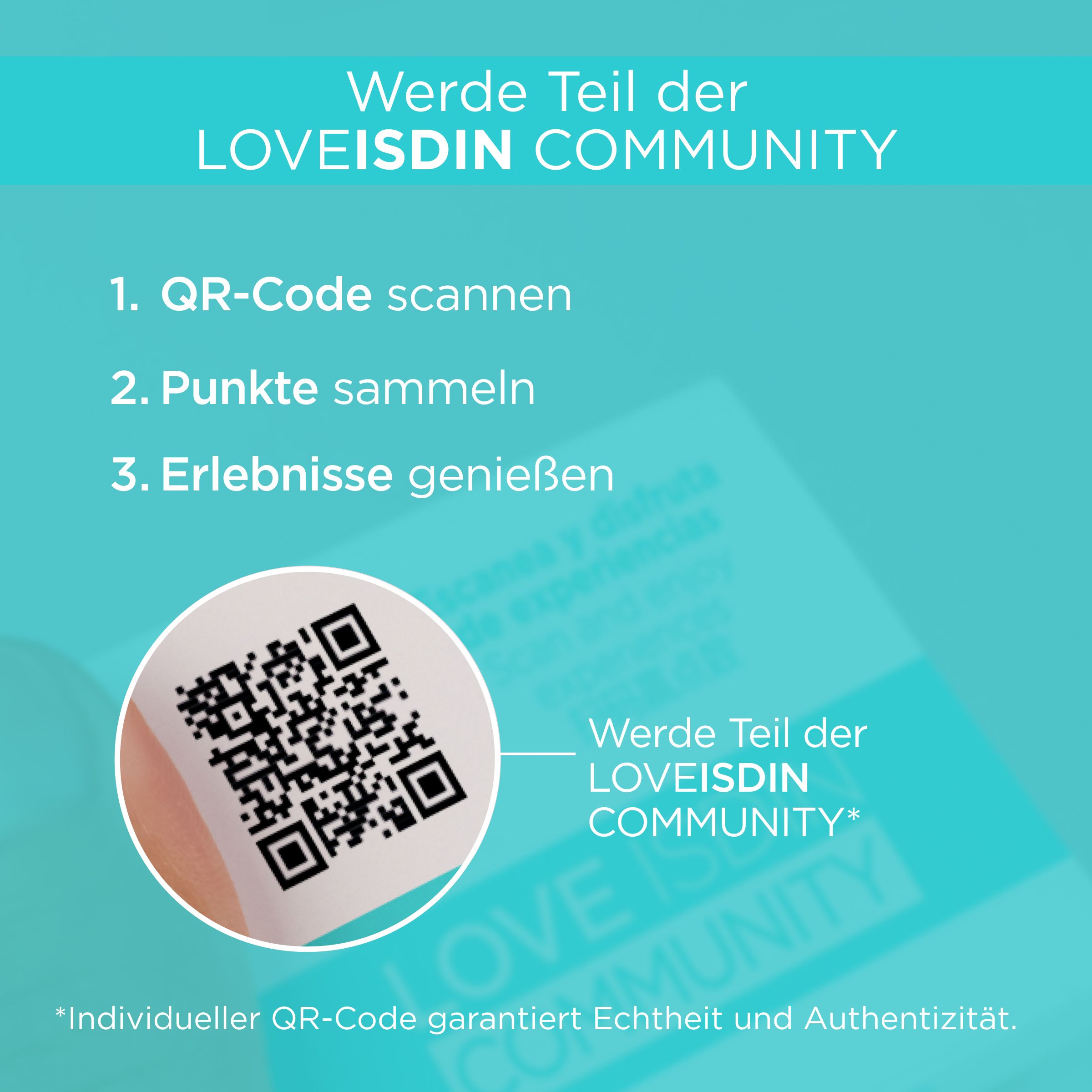 QR-Code. Text. Werde Teil der LOVEISDIN COMMUNITY.