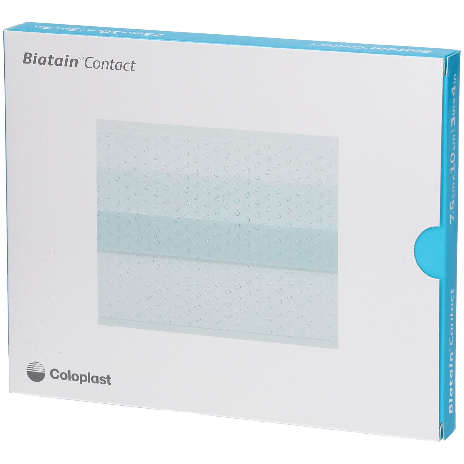 Verpackung Biatain Contact Wundauflage 7,5x10cm, Coloplast Logo.