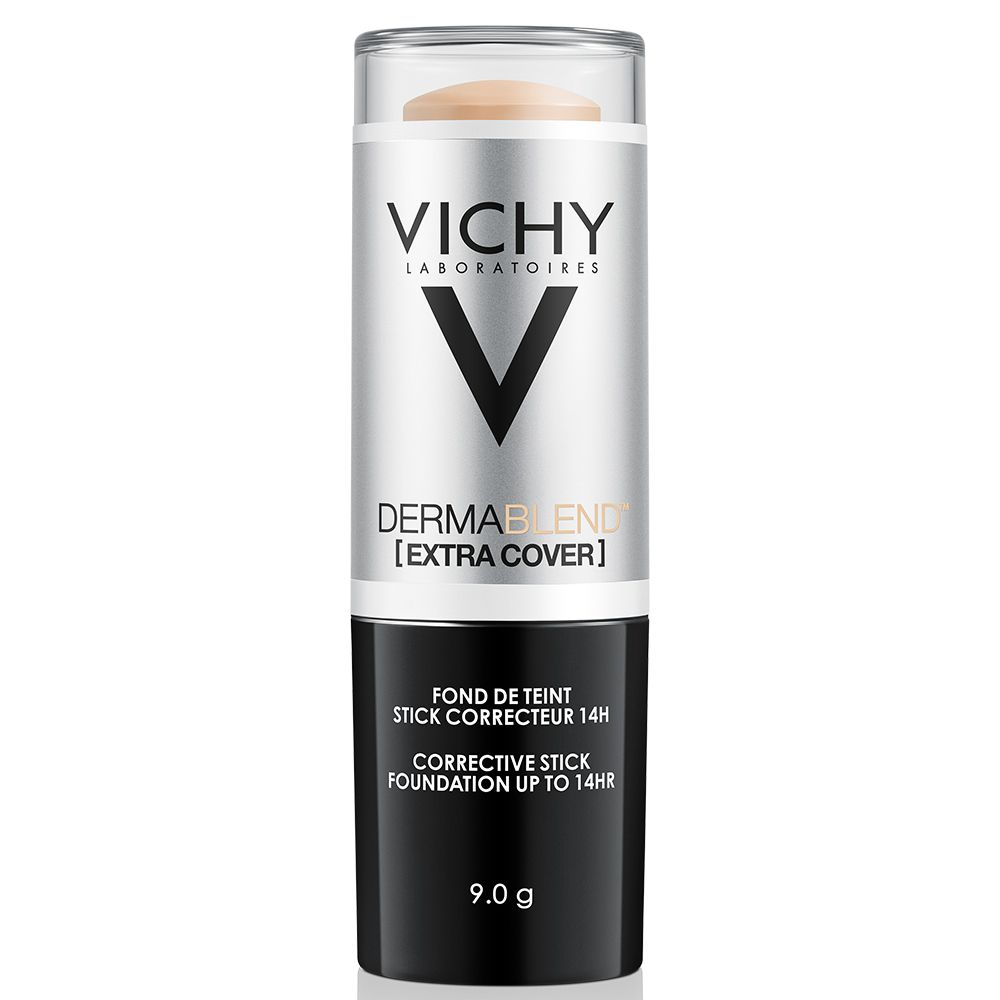 Korrekturstift. Silberfarbener Stift mit beigefarbener Spitze. Schwarzer Boden mit Text. Vichy-Logo.