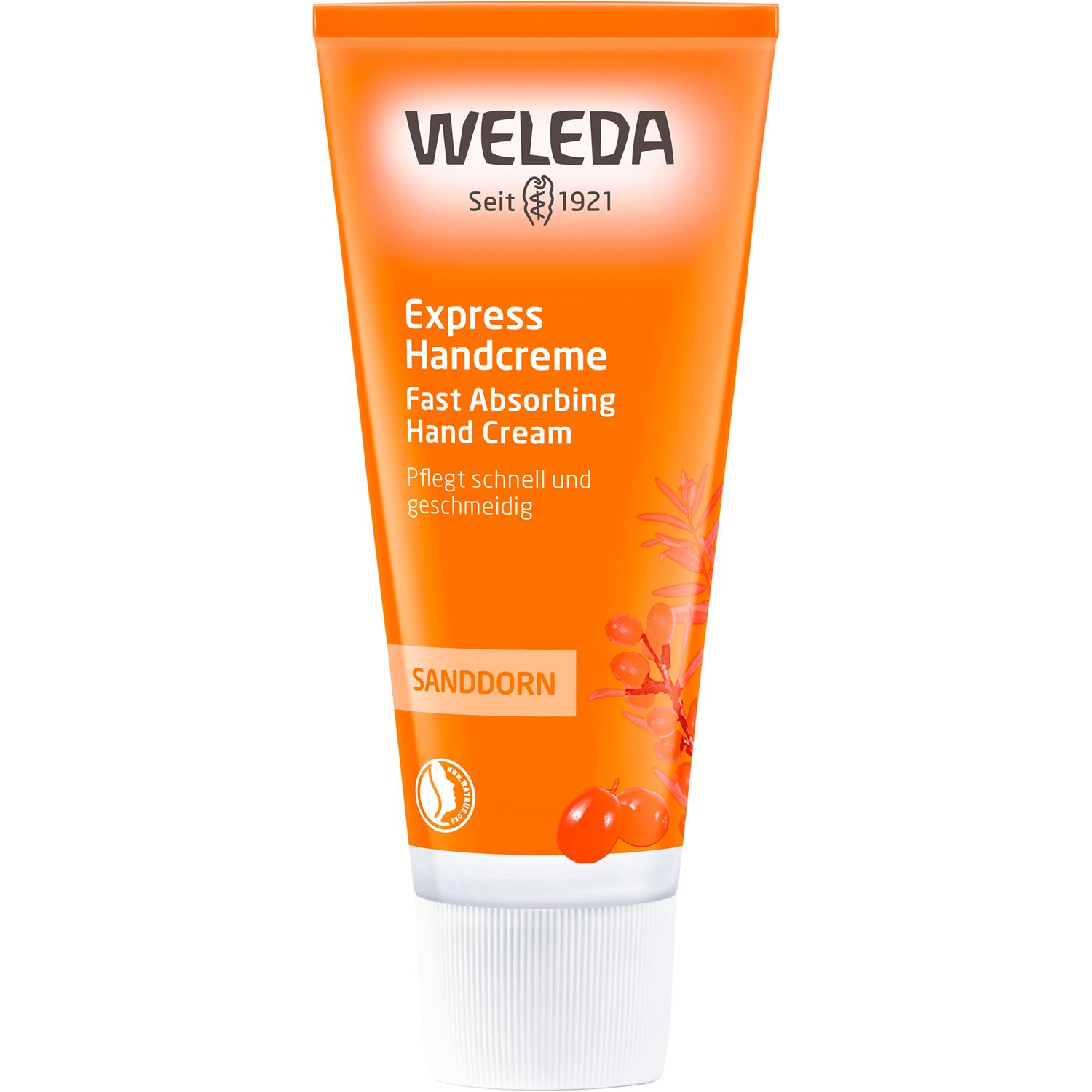 Weleda Express Handcreme Sanddorn - aufbauende Intensivpflege, fruchtig-frischer Duft