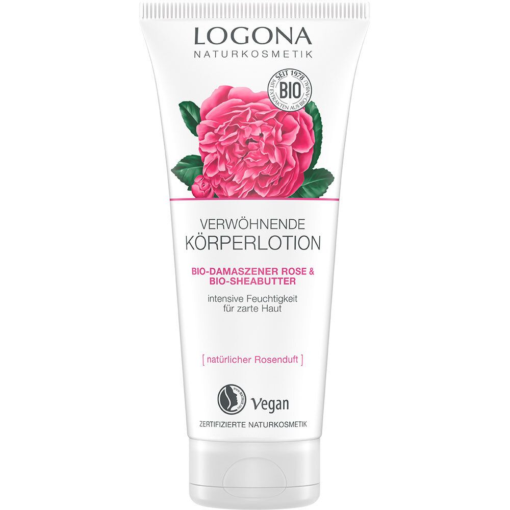 LOGONA Naturkosmetik Verwöhnende Körperlotion Bio-Damaszener Rose & Bio-Sheabutter
