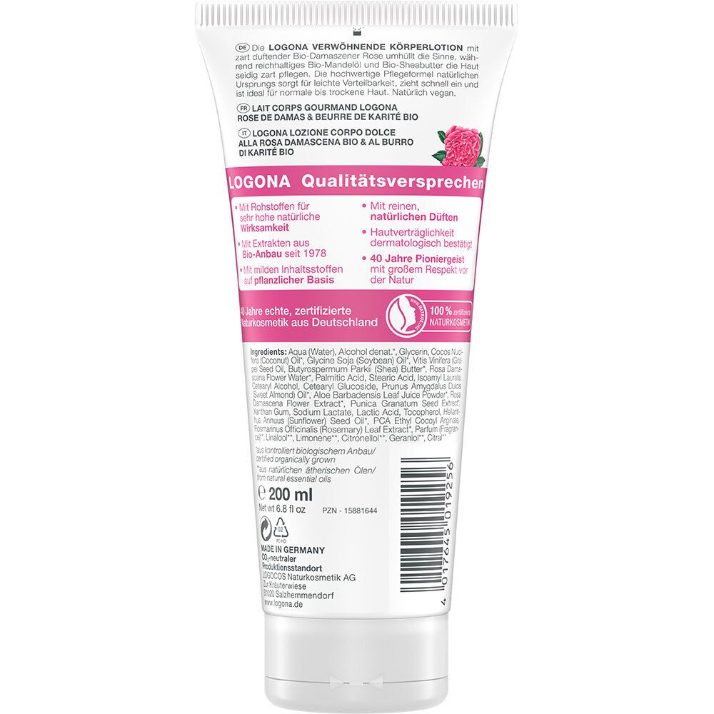 LOGONA Naturkosmetik Verwöhnende Körperlotion Bio-Damaszener Rose & Bio-Sheabutter