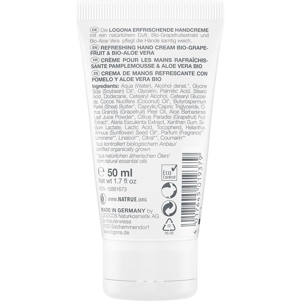 LOGONA Naturkosmetik Erfrischende Handcreme Bio-Grapefruit & Bio-Aloe Vera