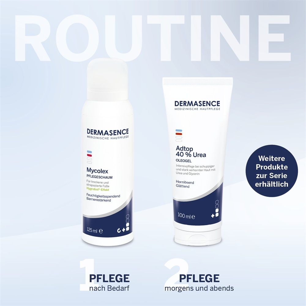 DERMASENCE Mycolex Pflegeschaum 125ml und Adtop 40% Urea Oleogel 100ml.