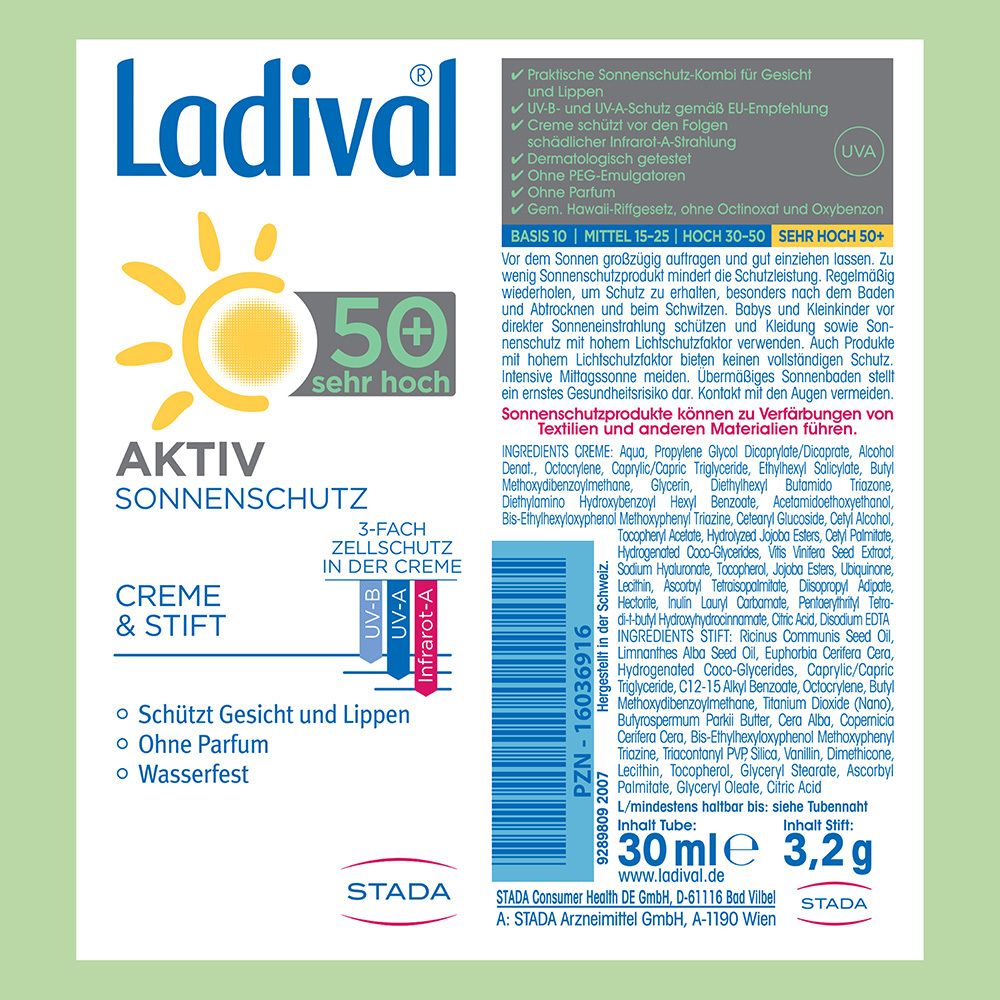 Ladival® Aktiv Creme&Stift 2-in-1 Sonnenschutz LSF 50+